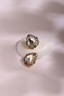 Two Tone Finish Kundan Polki & Stone Stud Earrings
