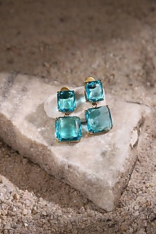 Gold Finish Sky Blue Zircon Dangler Earrings