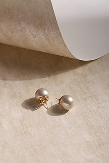 Gold Finish Blush Gold Pearl Stud Earrings