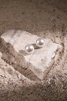 Gold Finish White Pearl Stud Earrings
