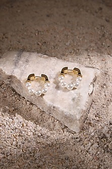 Gold Finish White Pearl Dangler Earrings