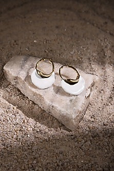 Gold Finish White Pearl Dangler Earrings