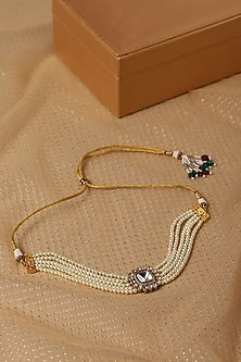 Gold Finish Kundan Polki & Pearl Choker Necklace