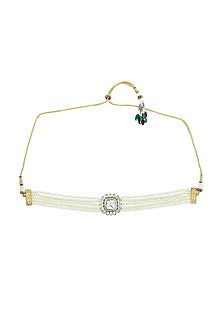 Gold Finish Kundan Polki & Pearl Choker Necklace