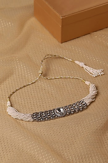 Gold Finish Crystal Stone & Beaded Choker Necklace
