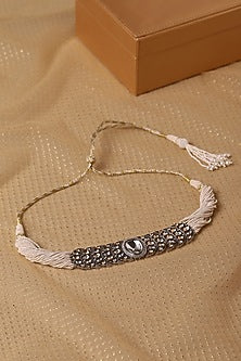 Gold Finish Crystal Stone & Beaded Choker Necklace