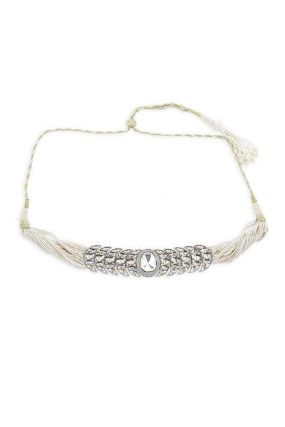 Gold Finish Crystal Stone & Beaded Choker Necklace