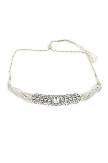 Gold Finish Crystal Stone & Beaded Choker Necklace