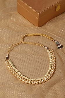 Gold Finish Shaded Pearl Long Necklace