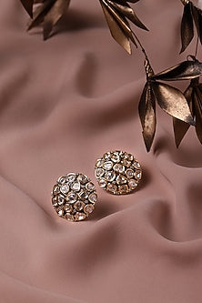 Black Rhodium Finish Kundan Polki Stud Earrings