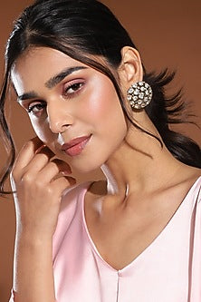 Black Rhodium Finish Kundan Polki Stud Earrings