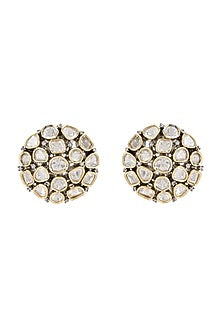 Black Rhodium Finish Kundan Polki Stud Earrings