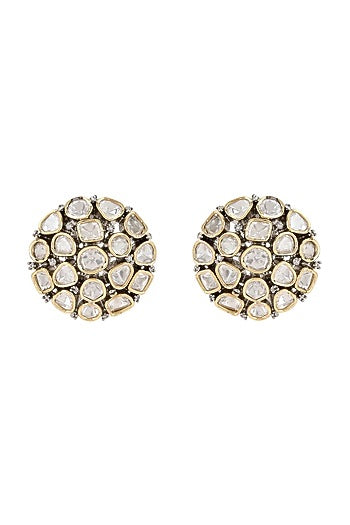 Black Rhodium Finish Kundan Polki Stud Earrings
