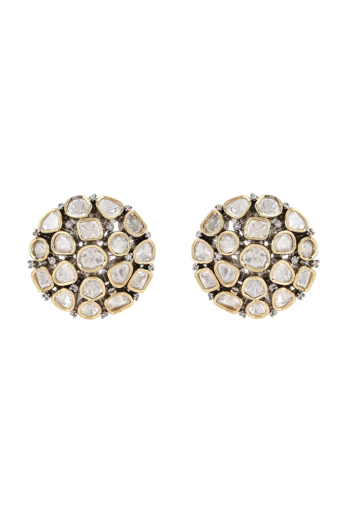 Black Rhodium Finish Kundan Polki Stud Earrings