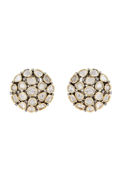 Black Rhodium Finish Kundan Polki Stud Earrings