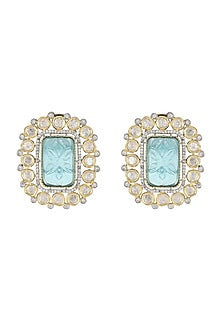 Gold Finish Kundan Polki & Blue Stone Stud Earrings