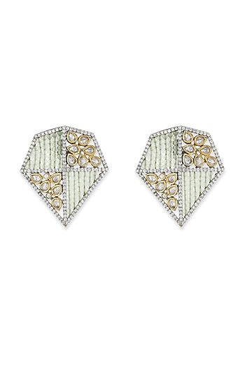 Gold Finish Sea Green Beaded Stud Earrings