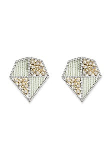 Gold Finish Sea Green Beaded Stud Earrings