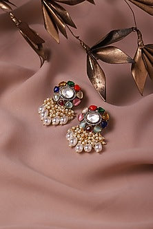 Gold Finish Multi-Colored Stone Meenakari Stud Earrings