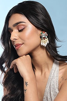 Gold Finish Multi-Colored Stone Meenakari Stud Earrings