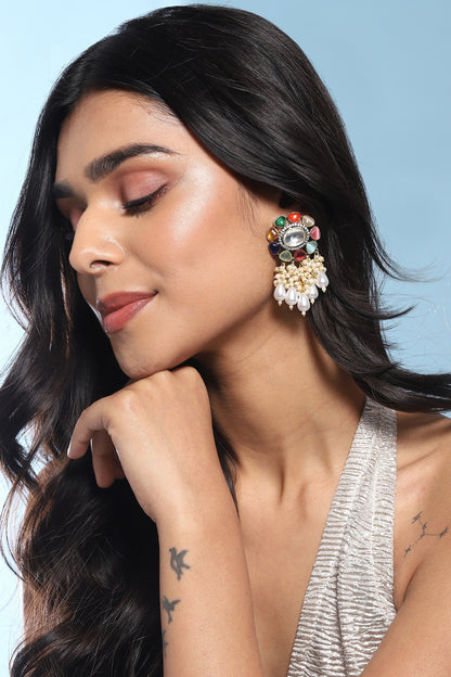 Gold Finish Multi-Colored Stone Meenakari Stud Earrings