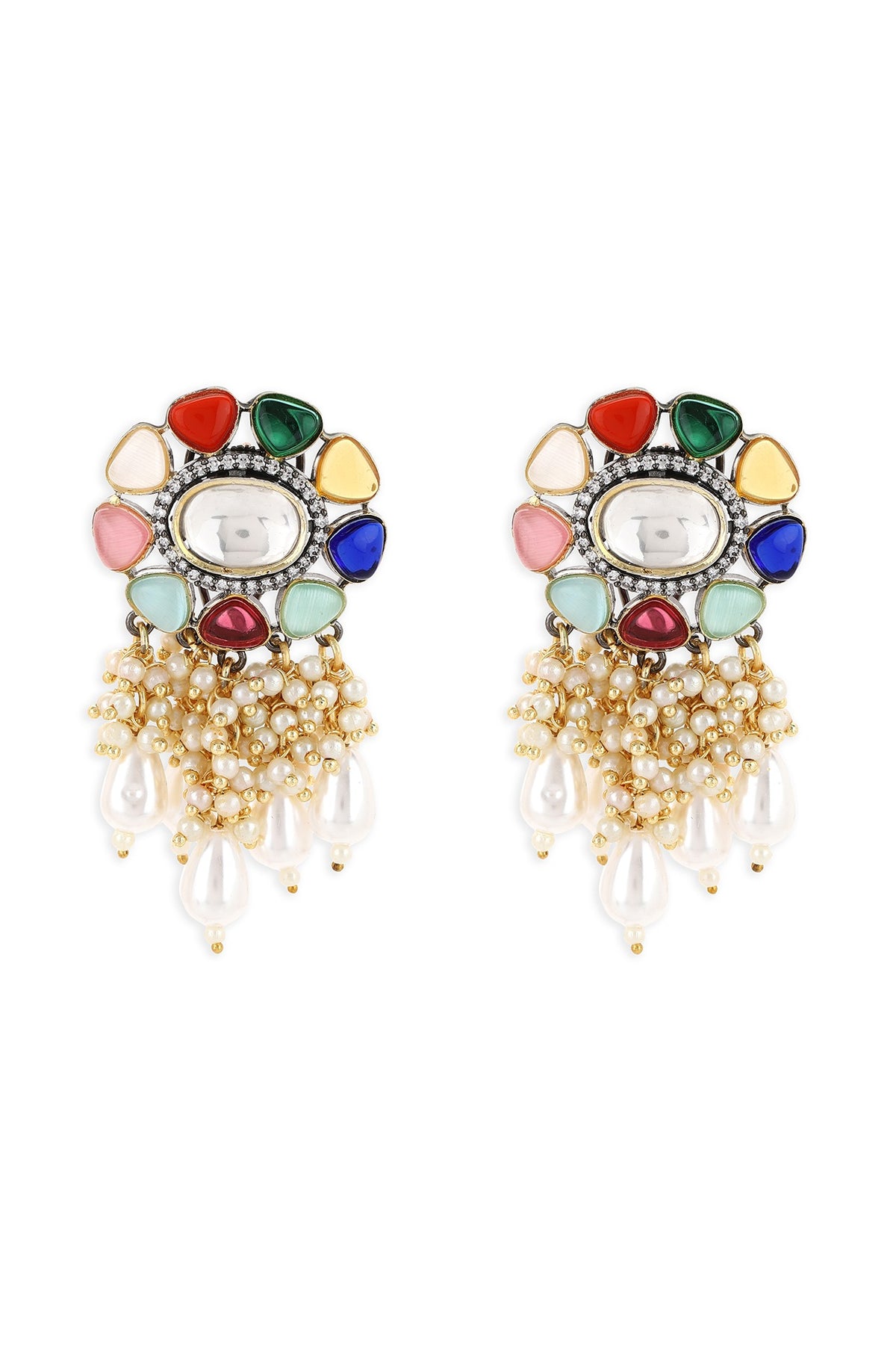 Gold Finish Multi-Colored Stone Meenakari Stud Earrings