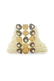 Two-Tone Finish Stone & Pearl Bracelet