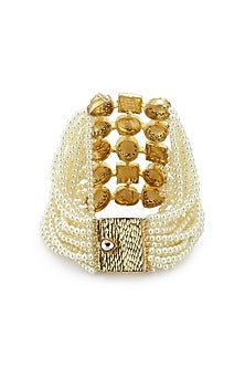Two-Tone Finish Stone & Pearl Bracelet