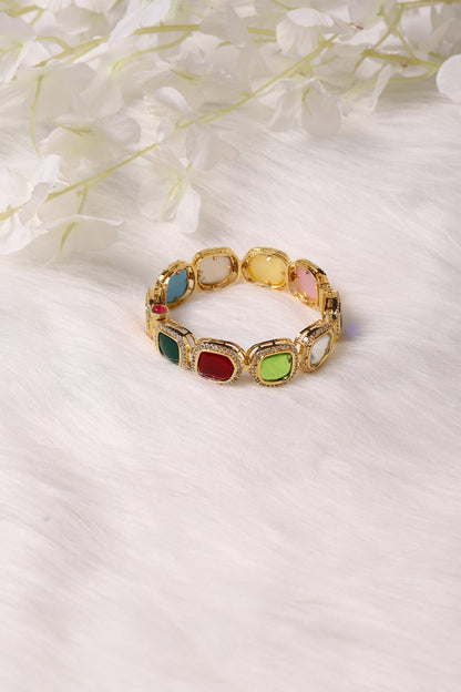 Gold Finish Multi-Colored Stone Bracelet