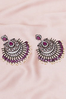 Black Rhodium Finish Maroon Stone & Zircon Dangler Earrings