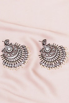 Black Rhodium Finish Pearl & Zircon Dangler Earrings