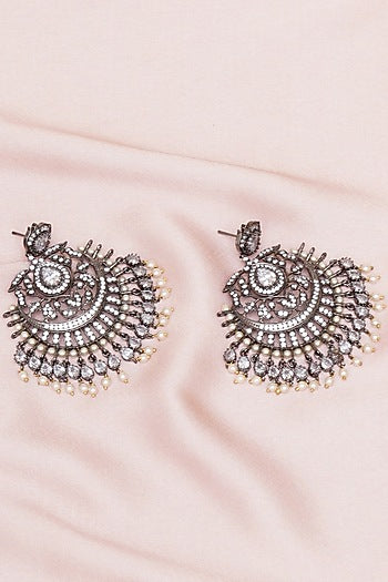Black Rhodium Finish Pearl & Zircon Dangler Earrings