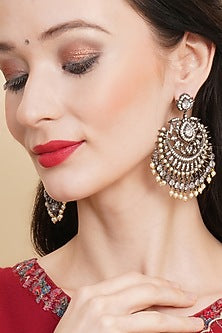 Black Rhodium Finish Pearl & Zircon Dangler Earrings