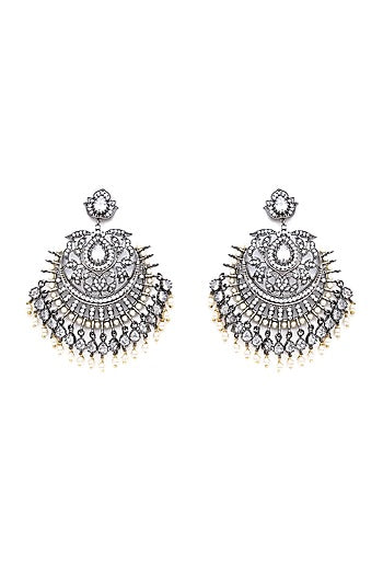 Black Rhodium Finish Pearl & Zircon Dangler Earrings