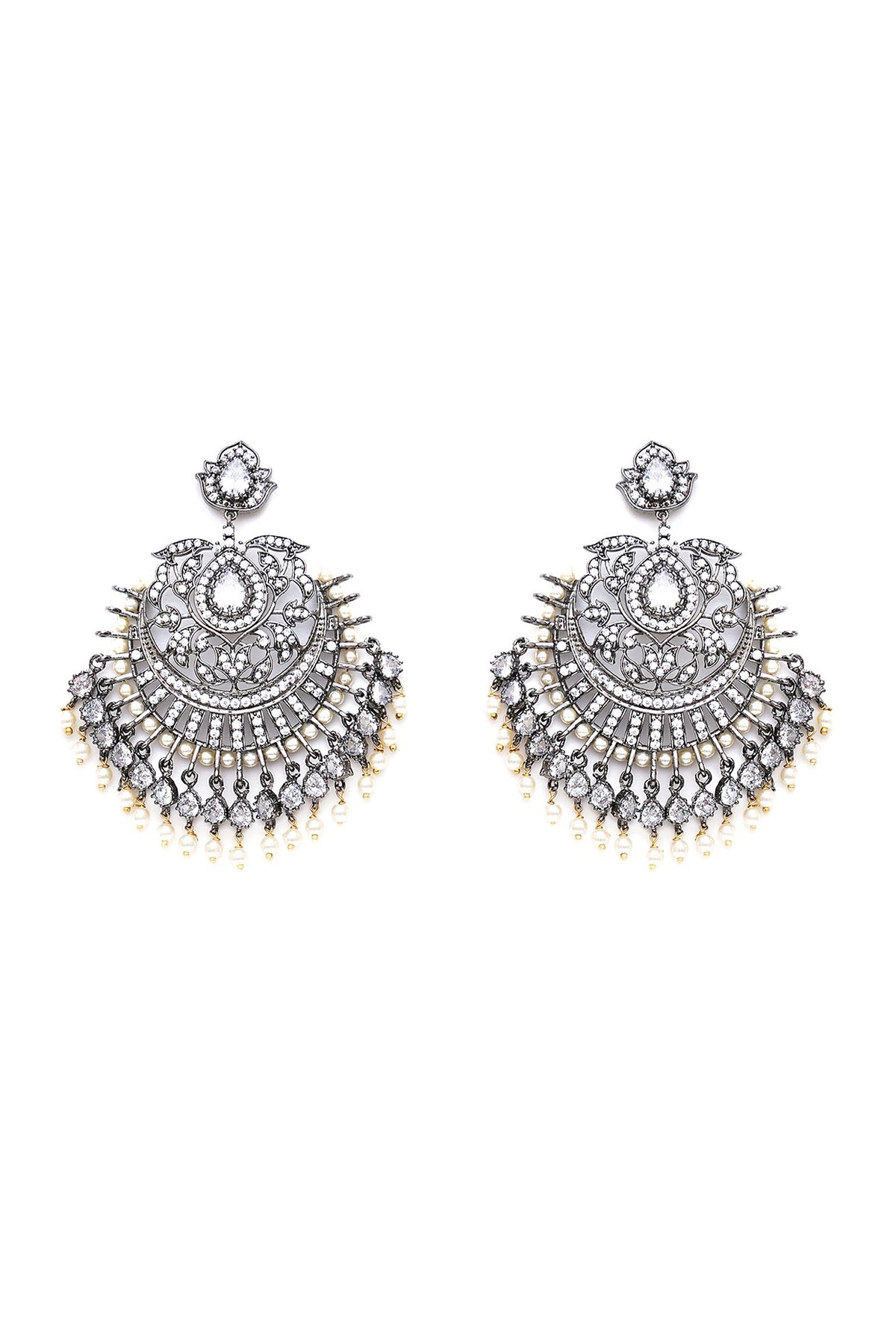 Black Rhodium Finish Pearl & Zircon Dangler Earrings