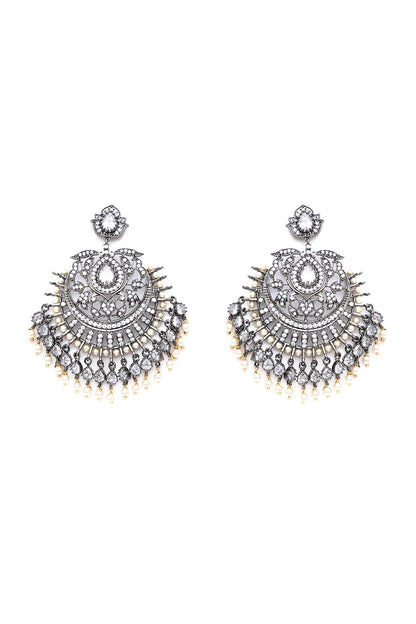 Black Rhodium Finish Pearl & Zircon Dangler Earrings
