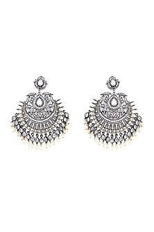 Black Rhodium Finish Pearl & Zircon Dangler Earrings