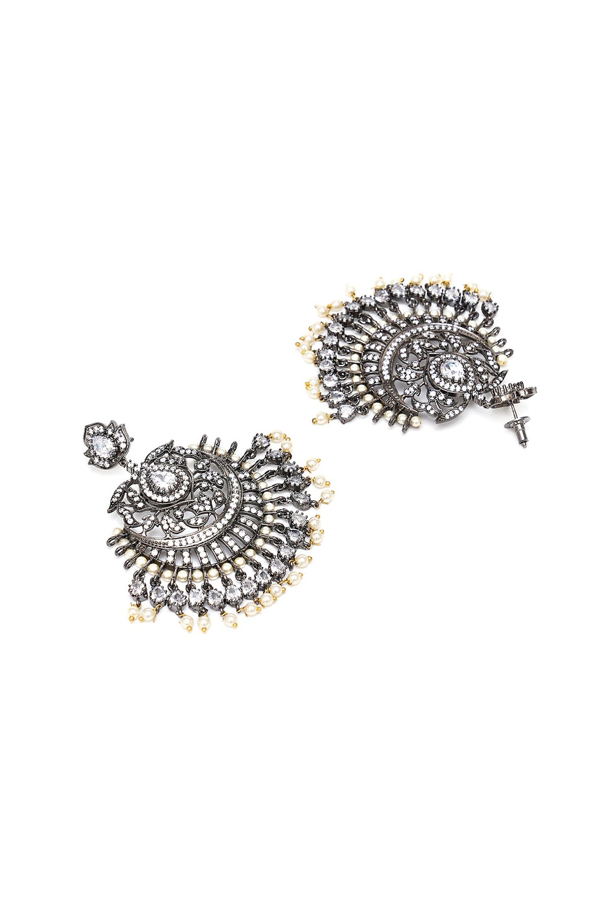 Black Rhodium Finish Pearl & Zircon Dangler Earrings