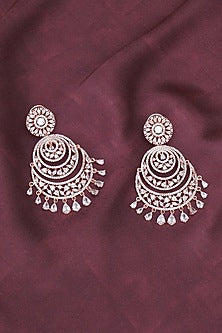 Rose Gold Finish Zircon Chandbali Earrings