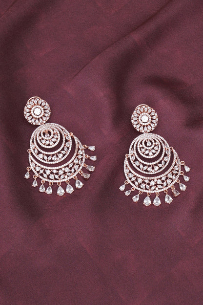 Rose Gold Finish Zircon Chandbali Earrings