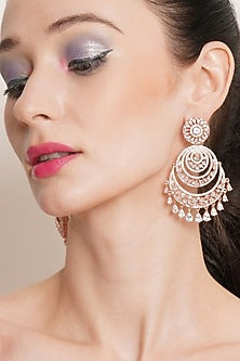Rose Gold Finish Zircon Chandbali Earrings