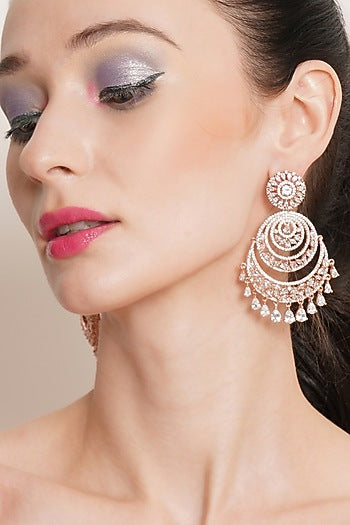 Rose Gold Finish Zircon Chandbali Earrings