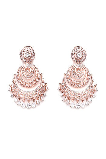 Rose Gold Finish Zircon Chandbali Earrings