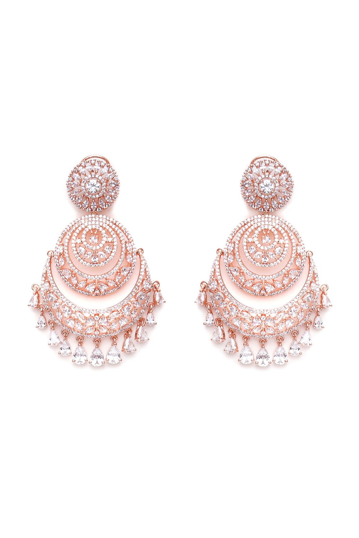 Rose Gold Finish Zircon Chandbali Earrings
