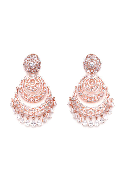 Rose Gold Finish Zircon Chandbali Earrings