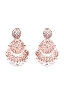 Rose Gold Finish Zircon Chandbali Earrings