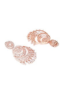 Rose Gold Finish Zircon Chandbali Earrings