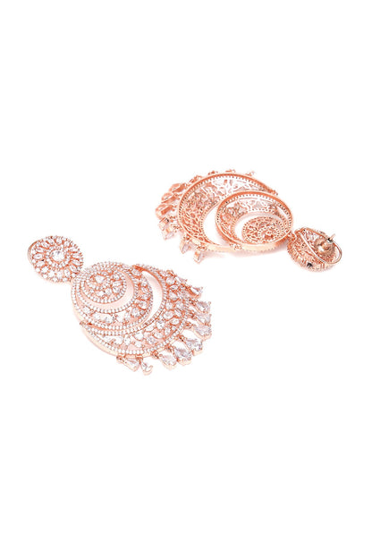 Rose Gold Finish Zircon Chandbali Earrings