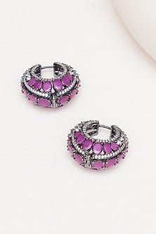 Black Rhodium Finish Maroon Zircon Hoop Earrings