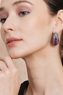 Black Rhodium Finish Maroon Zircon Hoop Earrings